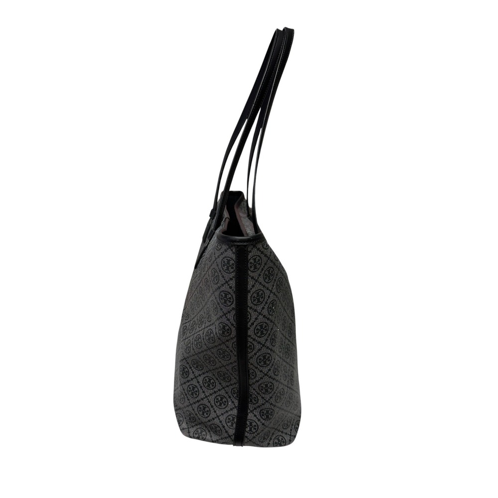 Tory Burch Gemini Link Tote Women Large Gray Black Monogram Zip Top Bag EUC - Picture 3 of 9